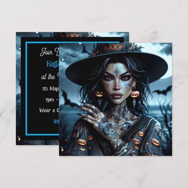 Invitación Bruja gótica bonito con la fiesta de Halloween de  (Anverso / Reverso)