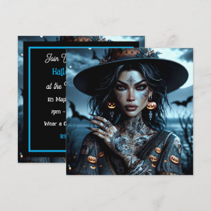Invitación Bruja gótica bonito con la fiesta de Halloween de