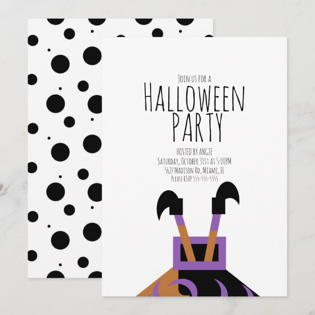 Invitación Bruja Halloween Fiesta de Cumpleaños Monísima  (Anverso / Reverso)
