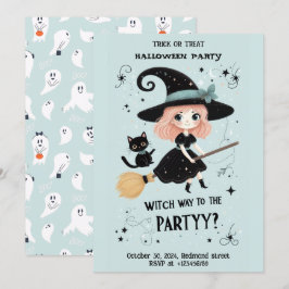 Invitación Bruja linda con fiesta de Halloween Pun