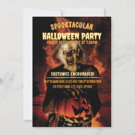 Invitación Bruja malvada con fiesta de calabaza Halloween