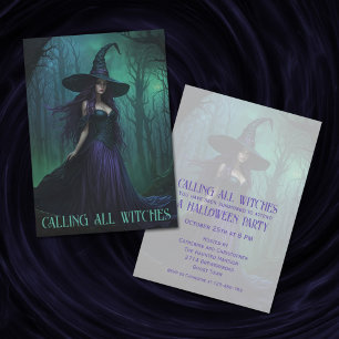 Invitación Bruja malvada de Halloween en morado y negro