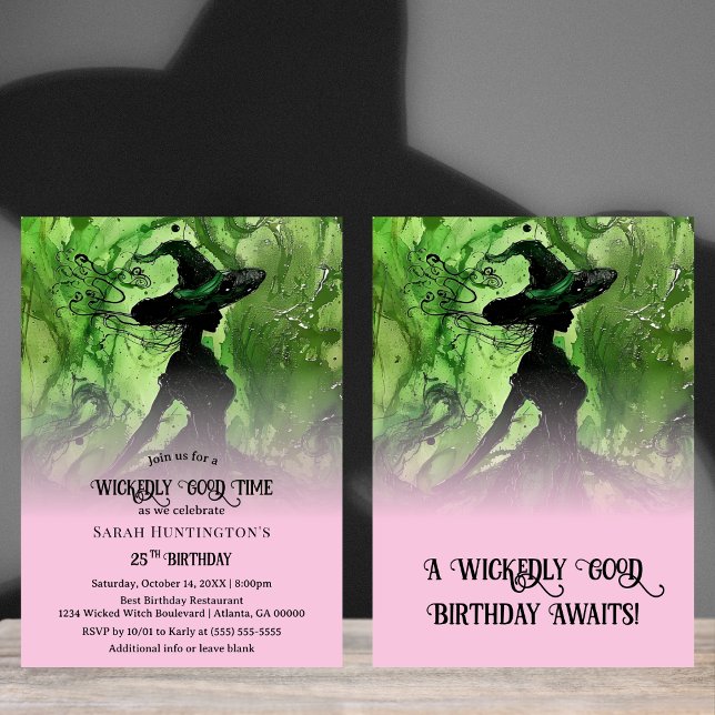 Invitación Bruja Malvadamente Buena Rosa Claro y Verde Cumple (Subido por el creador)