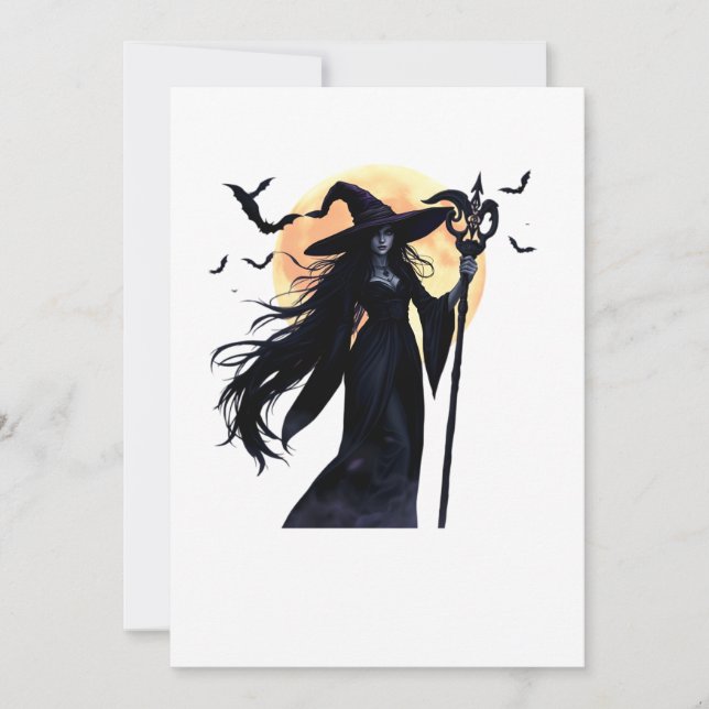 Invitación Bruja mística bajo una luna llena (Anverso)