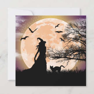 Invitación Bruja mística y gato Luna llena