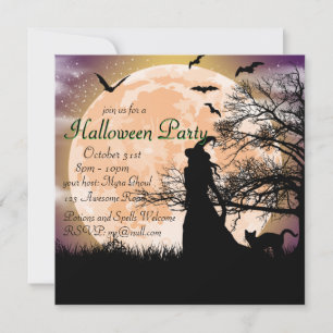 Invitación Bruja mística y gato Luna llena
