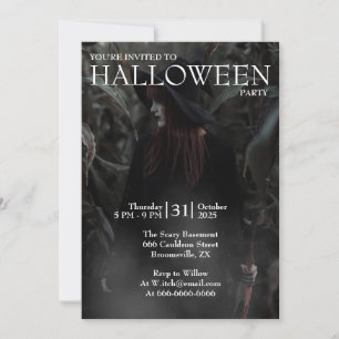 Invitación Bruja Moderna Gótica de Halloween en Bosque Oscuro