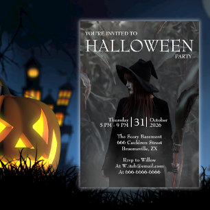 Invitación Bruja Moderna Gótica de Halloween en Bosque Oscuro