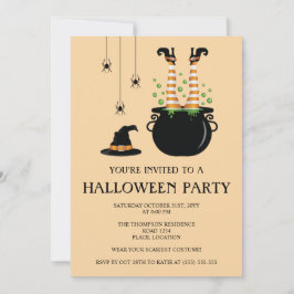 Invitación Bruja Naranja Piernas En Una Caldera Fiesta de Hal