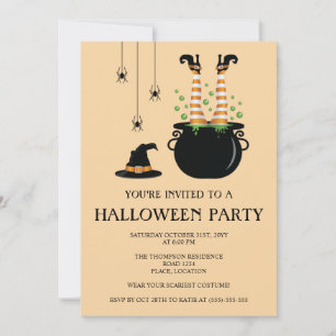 Invitación Bruja Naranja Piernas En Una Caldera Fiesta de Hal
