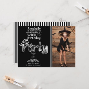 Invitación Bruja Negra Blanca Fiesta de Cumpleaños de Hallowe