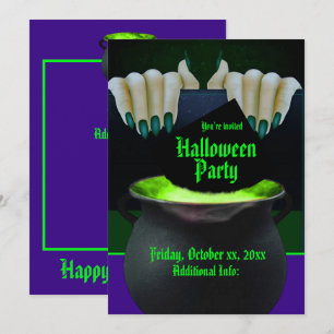 Invitación Bruja negra verde y morada