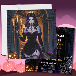 Invitación Bruja negra y púrpura   Fiesta de Halloween malvad