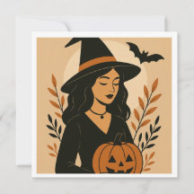Bruja otoñal con calabaza | Halloween vintage