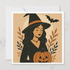 Invitación Bruja otoñal con calabaza | Halloween vintage