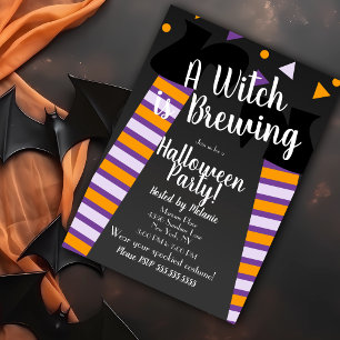 Invitación Bruja Preparando Piernas Fiesta de Halloween Cumpl