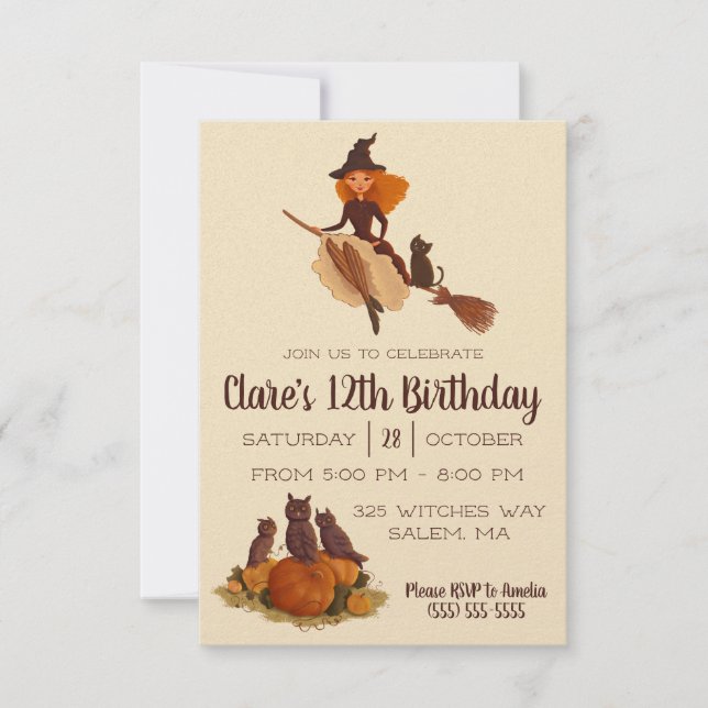 Invitación Bruja suave en la fiesta de cumpleaños de Broomsti (Anverso)