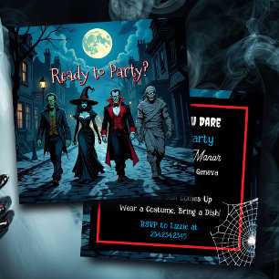 Invitación Bruja, vampiro, dracula y fiesta de Halloween de m