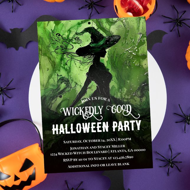 Invitación Bruja verde pintada perversamente bien Fiesta de H (Subido por el creador)