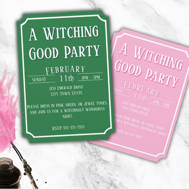 Invitación Bruja verde rosa - Cumpleaños terriblemente bueno (Pink & Green Witch - Wickedly Good Birthday Party for Girls)
