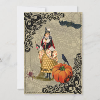 Invitación Bruja vintage con calabaza de Halloween Collage