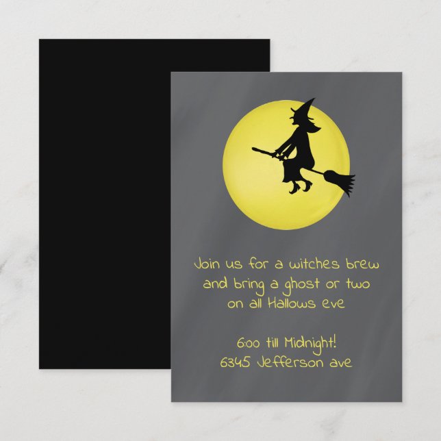 Invitación Bruja voladora a la luz de la luna (Anverso / Reverso)