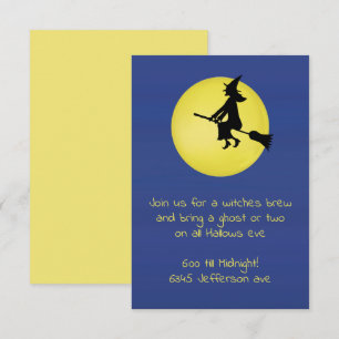 Invitación Bruja Voladora Divertida y Linda de Halloween bajo