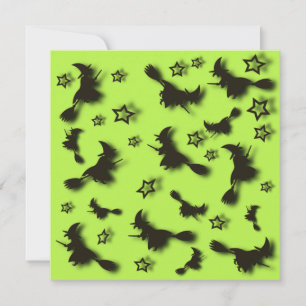 Invitación Bruja voladora entre las estrellas en la noche de
