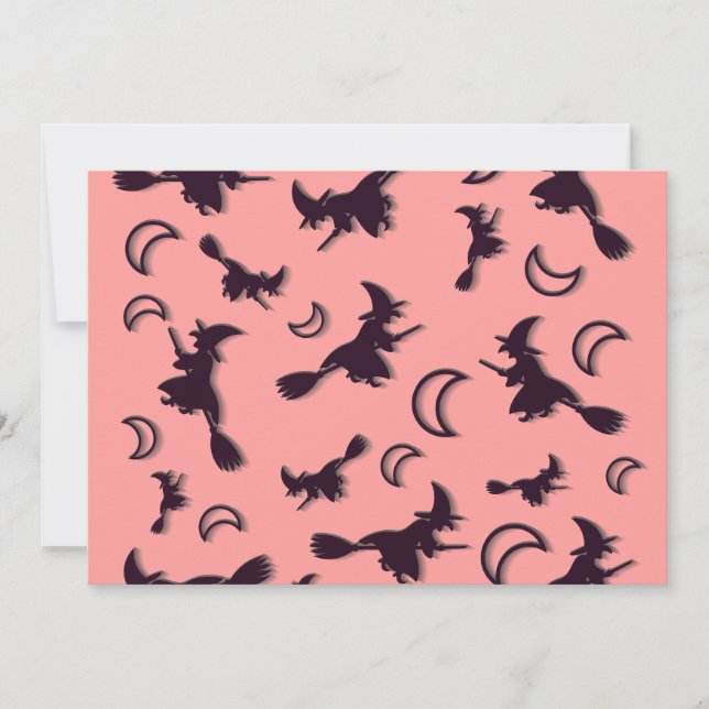 Invitación Bruja voladora entre media luna en la noche de Hal (Anverso)