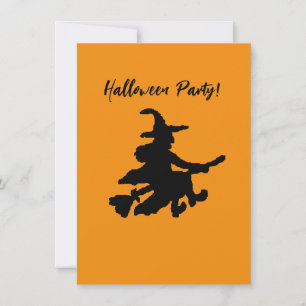 Invitación Bruja voladora sobre Naranja