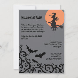 Invitación Bruja y luna Halloween Fiestas de disfraces para a