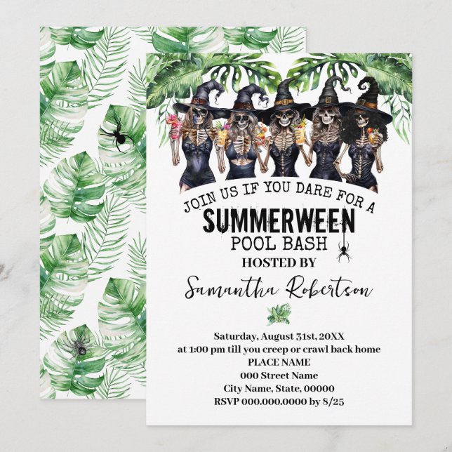 Invitación Brujas de la fiesta Summerween Chicas Fiesta en la (Anverso / Reverso)