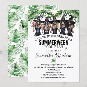 Invitación Brujas de la fiesta Summerween en la piscina