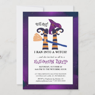 Invitación Brujas Divertidas con Piernas al Revés para Fiesta