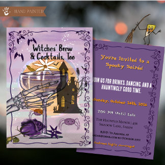 Invitación Brujas Elaboran Cócteles También Halloween