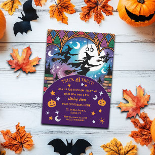 Invitación Brujas en una misión de truco o trato de Halloween