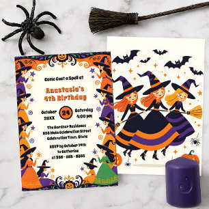 Invitación Brujas Lindas Cumpleaños De Halloween Octubre