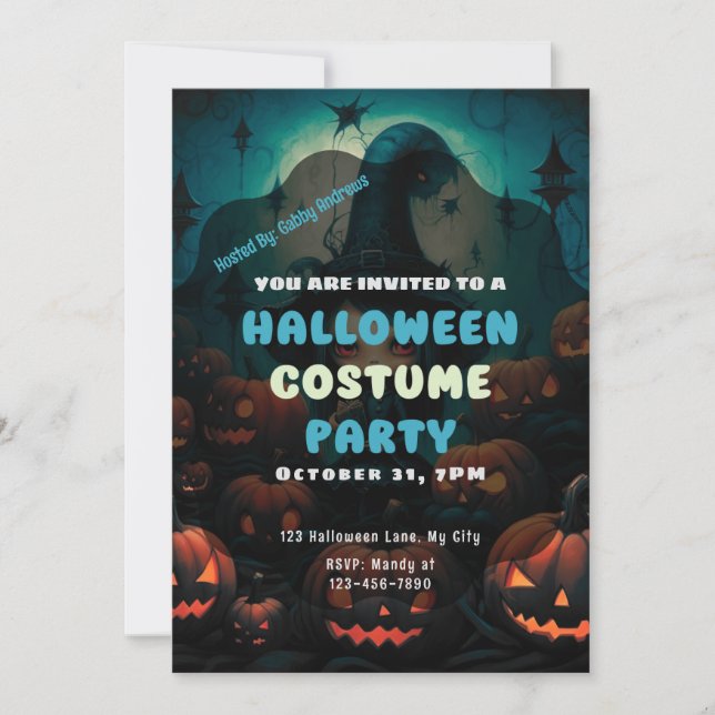 Invitación Brujas Linternas de Halloween Creepy Jack-O' (Anverso)