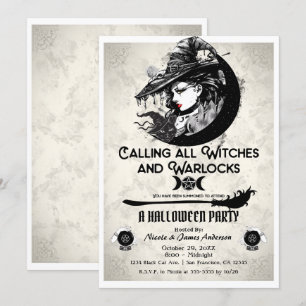 Invitación Brujas y Brujos Fiesta de Halloween de Bruja Vinta