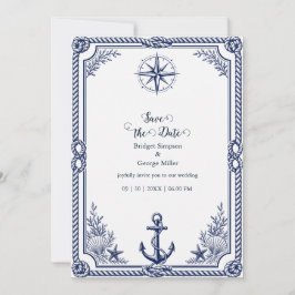 Invitación Brújula de boda náutica vintage marina