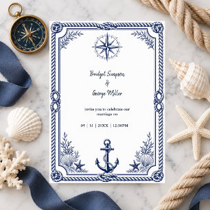 Invitación Brújula de boda náutica vintage marina