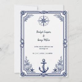 Invitación Brújula de boda náutica vintage marina