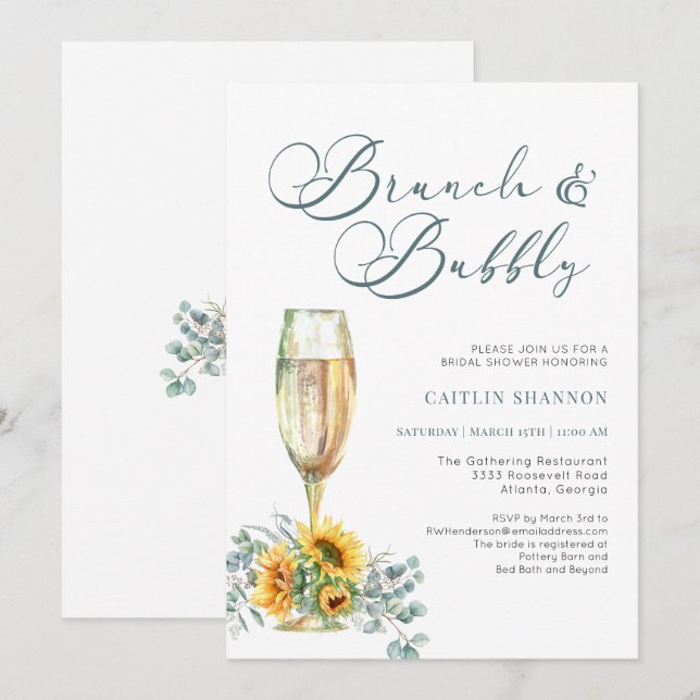 Invitación Brújula de guiones y ducha de novias con girasol b (Anverso / Reverso)