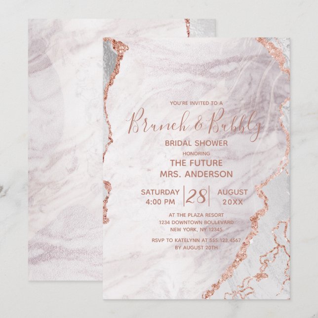 Invitación Brújula de oro blanca y Rosa y ducha de novia con  (Anverso / Reverso)