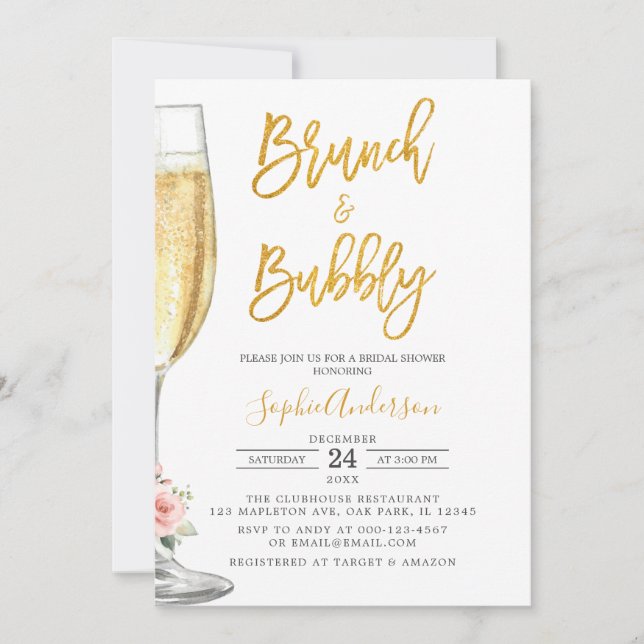 Invitación Brújula de oro de champagne y ducha de novias (Anverso)