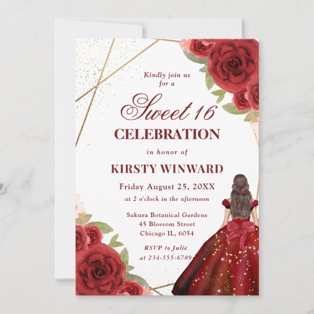 Invitación Brújula de ropa roja Flores dulces 16 (Anverso)