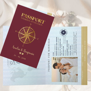 Invitación Brújula de viaje de pasaporte de destino de oro fa