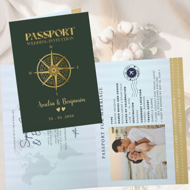Invitación Brújula de viaje de pasaporte de destino de oro fa (Subido por el creador)