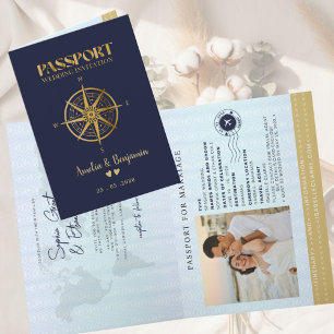 Invitación Brújula de viaje de pasaporte de destino de oro fa