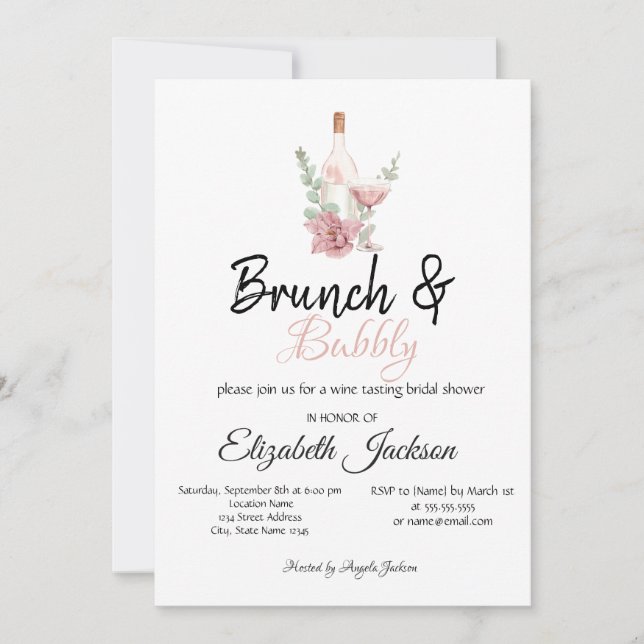 Invitación Brújula de vino floral y ducha de novia con burbuj (Anverso)